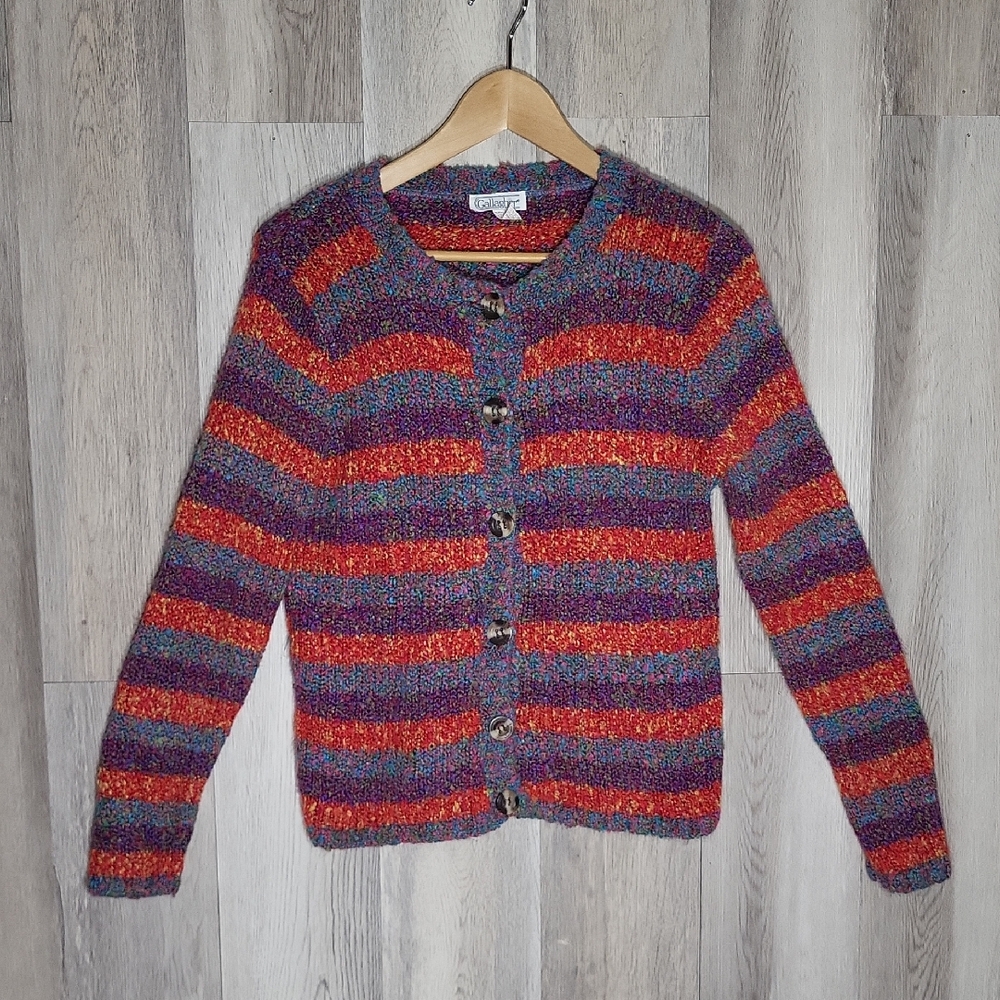 Gallagher Womens M Vintage Cardigan Popcorn Knit Stripe Button Front 90s 80s‎